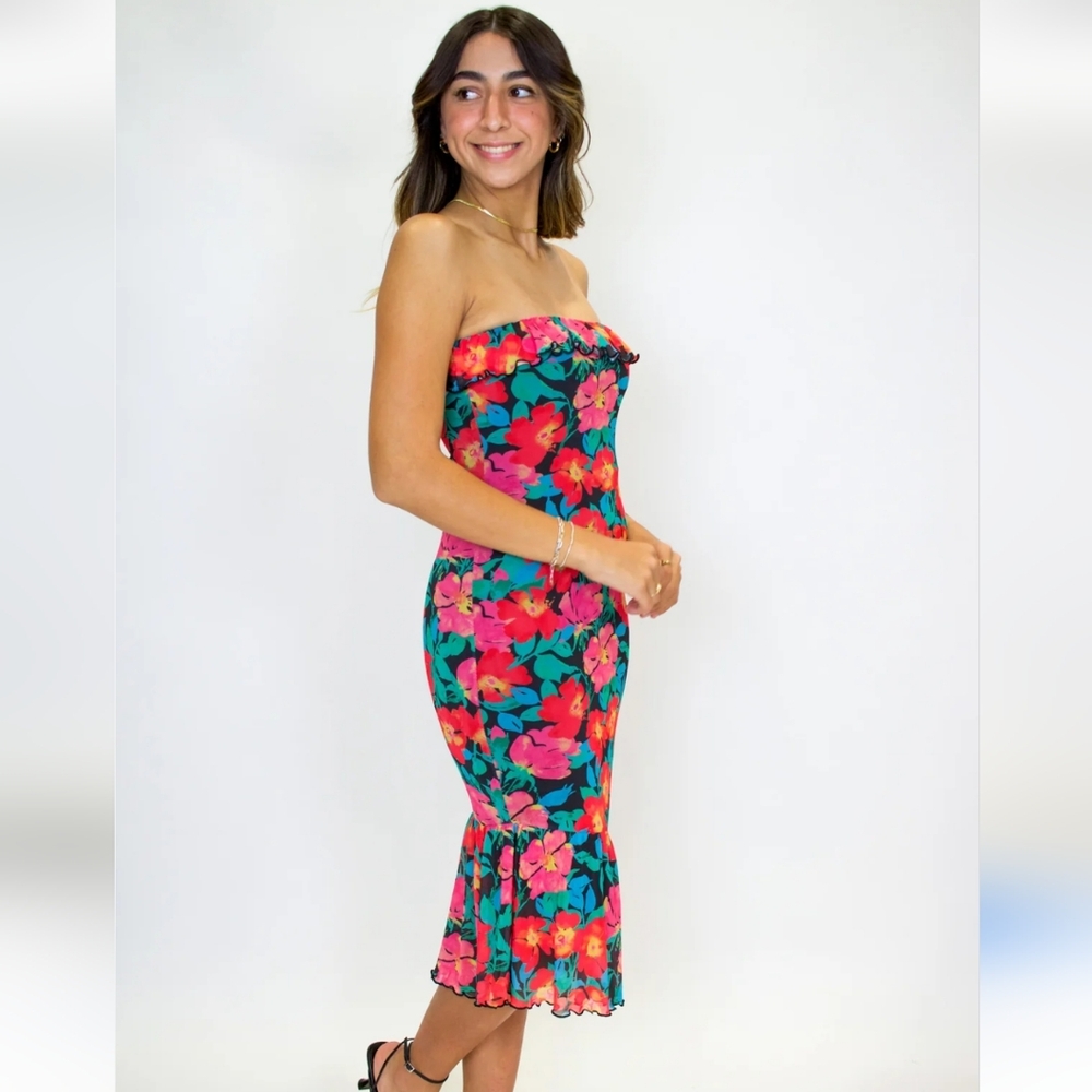 Sage The Label Vintage Tropics Strapless Midi Dress – Small